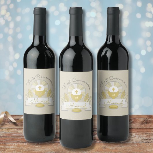 Eerste communie, beige eerste communie wijn etiket