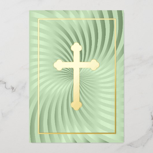 Eerste Communie / Bevestiging Mint Swirl Cross Folie Uitnodiging (Voorkant)