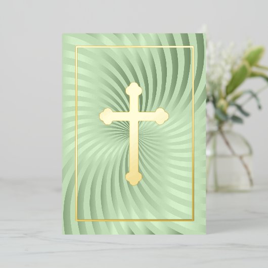 Eerste Communie / Bevestiging Mint Swirl Cross Folie Uitnodiging (Staand Voorkant)