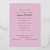 Eerste communie / bevestiging roze wervelkruis folie uitnodiging (Achterkant)