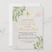 Eerste Communie Bladergebladerte Gouden Marmeren W Kaart (Voorkant)