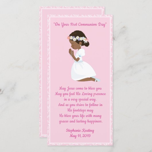 Eerste Communie Bladwijzer Zwart Meisje Bedankkaart (Voorkant / Achterkant)