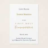 Eerste Communie blauw gebladerte herinneringskaart Visitekaartje (Achterkant)