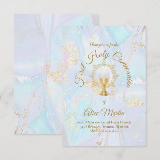 Eerste Communie blauw marmer Kaart (Voorkant / Achterkant)