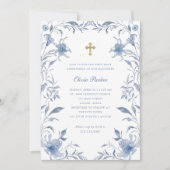 Eerste communie Blauw-witte bloemenchinoiserie Kaart (Voorkant)