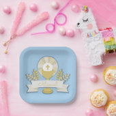 Eerste communie, blauwe eerste communie papieren bordje (Feest)