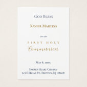 Eerste Communie blauwe rozen herinneringskaart Visitekaartje (Achterkant)