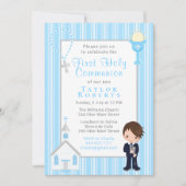 Eerste Communie Blauwe Strepen Bruin Haar Jongen I Kaart (Voorkant)