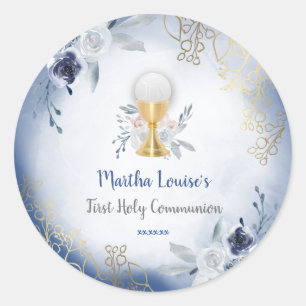 Eerste Communie Blauwe waterverf Ronde Sticker