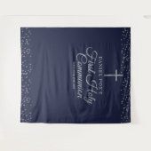 Eerste Communie Blauwe Zilveren Fotobackdrop Wandkleed (Voorkant (horizontaal))