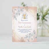 Eerste Communie bleke Bloemen Uitnodiging (Staand voorkant)