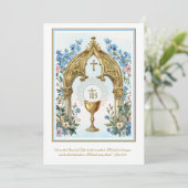 Eerste Communie Bloem- en Gouden Kelk Hostie Kaart (Staand voorkant)