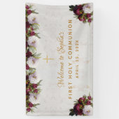 Eerste Communie Bloemen Bourgondische pioenen Welk Spandoek (Verticaal)