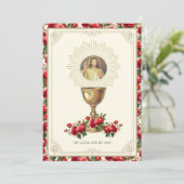 Eerste Communie Bloemen Jezus Goddelijke Barmharti Kaart (Staand voorkant)