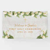 Eerste Communie Bloemen Marmer Calla Lelies Welkom Spandoek (Horizontaal)