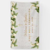 Eerste Communie Bloemen Marmer Calla Lelies Welkom Spandoek (Verticaal)