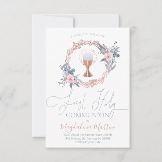 Eerste communie bloemencirkel decor kaart (Voorkant)