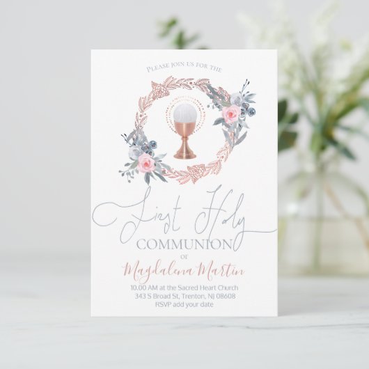 Eerste communie bloemencirkel decor kaart (Staand voorkant)