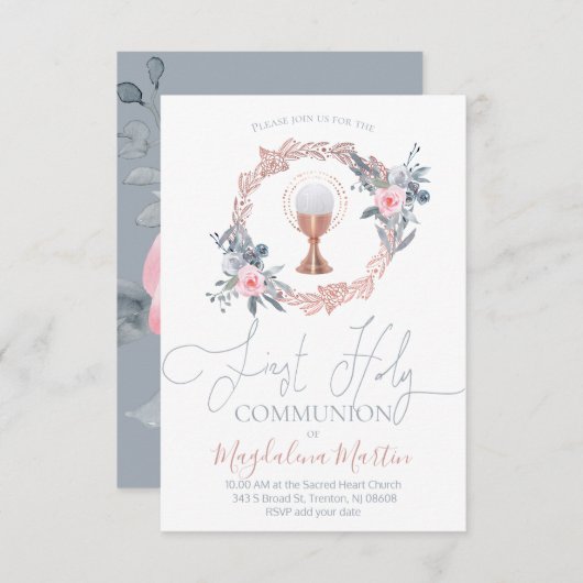 Eerste communie bloemencirkel decor kaart (Voorkant / Achterkant)