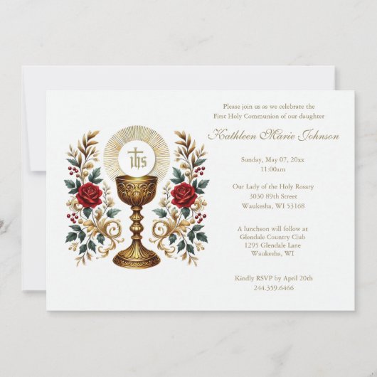 Eerste Communie Bloemeneucharistie Rode Rozen Kaart (Voorkant)