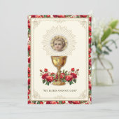 Eerste Communie Bloemenkelk Hostie Jezus Kaart (Staand voorkant)