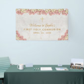 Eerste Communie Bloemrijke Roze Orchideeën Script Spandoek (Beurs)