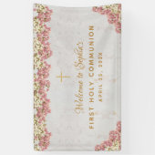 Eerste Communie Bloemrijke Roze Orchideeën Script Spandoek (Verticaal)
