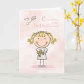 Eerste communie, blond meisje, gefeliciteerd kaart (Gele Bloem)