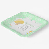 Eerste communie blond meisje groen damast papieren bordje (Gebogen)