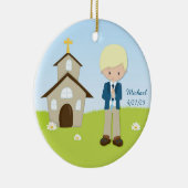 Eerste Communie, Blonde Boy, Church Keramisch Ornament (Rechts)