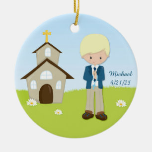 Eerste Communie, Blonde Boy, Church Keramisch Ornament