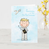 Eerste communie, blonde haarjongen, gefeliciteerd kaart (Gele Bloem)
