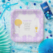 Eerste Communie Blondine Jongen Paarse Damask Papieren Bordje (Feest)