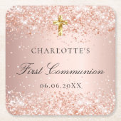 Eerste Communie blos roze goud glans naam Kartonnen Onderzetters (Voorkant)