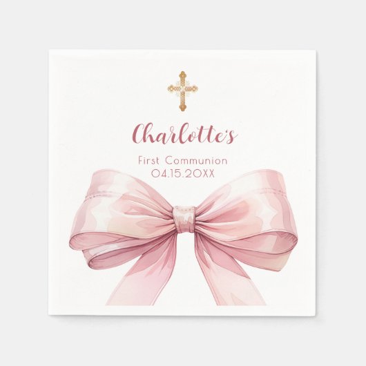 Eerste Communie blush roze boog kruis meisje Servet (Voorkant)