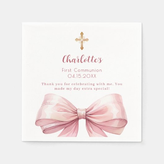 Eerste Communie blush roze boog kruis Servet (Voorkant)