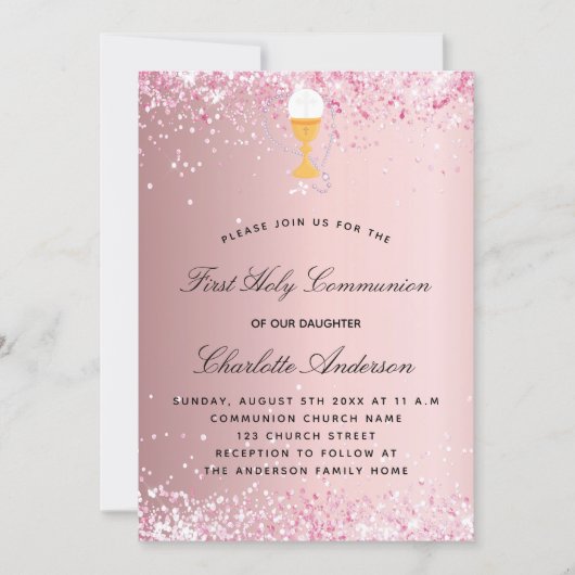 Eerste communie blush roze kaart (Voorkant)