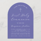 Eerste Communie boog Violet Modern Script & Cross Kaart (Voorkant)