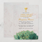 Eerste Communie Botanische Succulent Gouden Kelk Kaart (Voorkant / Achterkant)