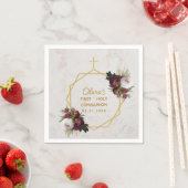 Eerste Communie Bourgogne Pioen Marmer Gouden Bloe Servet (Insitu)
