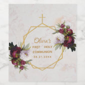 Eerste Communie Bourgogne Pioen Marmer Gouden Bloe Wijn Etiket (Enkel label)