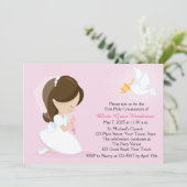 Eerste Communie, Bruin Meisje, Roze Kaart (Staand voorkant)