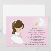 Eerste Communie, Bruin Meisje, Roze Kaart (Voorkant / Achterkant)