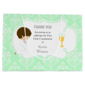 Eerste Communie Brunette Boy Green Damask Groot Cadeauzakje (Achterkant)