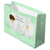 Eerste Communie Brunette Boy Green Damask Groot Cadeauzakje (Voorkant Gekanteld)