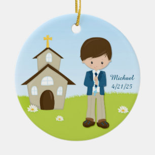 Eerste communie, Brunette Boy Keramisch Ornament