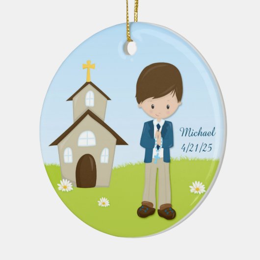 Eerste communie, Brunette Boy Keramisch Ornament (Links)