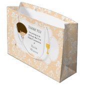 Eerste Communie Brunette Boy Peach Damask Groot Cadeauzakje (Achterkant Gekanteld)