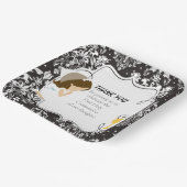 Eerste communie Brunette Girl Black Damask Papieren Bordje (Gebogen)