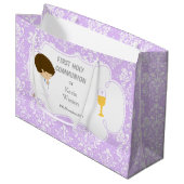 Eerste communie Brunette Hair Boy Dank u Groot Cadeauzakje (Voorkant Gekanteld)